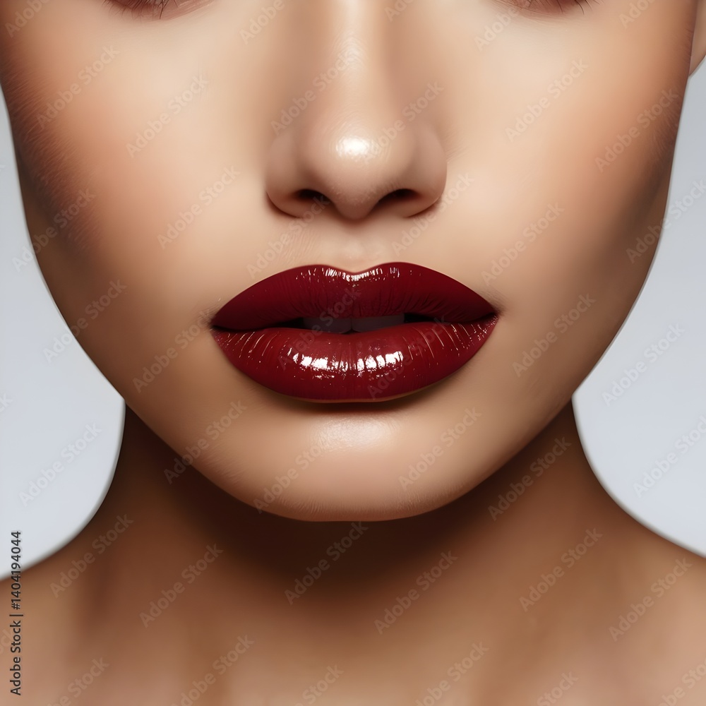 Glossy Lip Beauty Portrait of a Female Model with Perfect Contour, Sculpted Cheeks, and Minimalistic Styling for High-End Makeup, Skincare, and Fashion Campaigns in Studio Light Glossy Lip Beauty Portrait of a Female Model with Perfect Contour, Sculpted Cheeks, and Minimalistic Styling for High-End Makeup, Skincare, and Fashion Campaigns in Studio Light