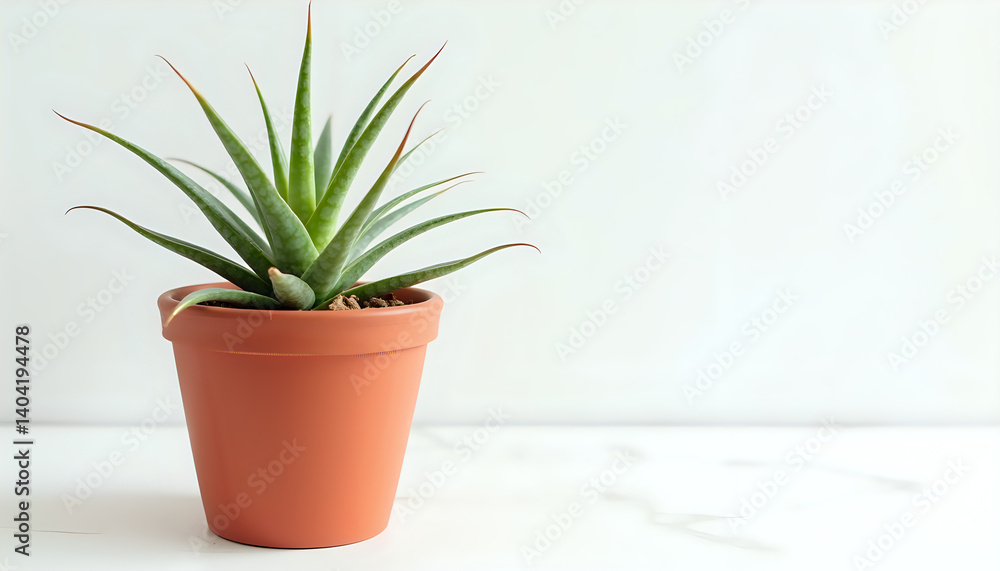 Fototapeta premium a red terracotta pot with Snake Plant, Spider Plant, Peace Lily, Aloe Vera, Pothos, Rubber Plant, ZZ Plant, Philodendron, Succulents, Fern pot, on a white surface and white background