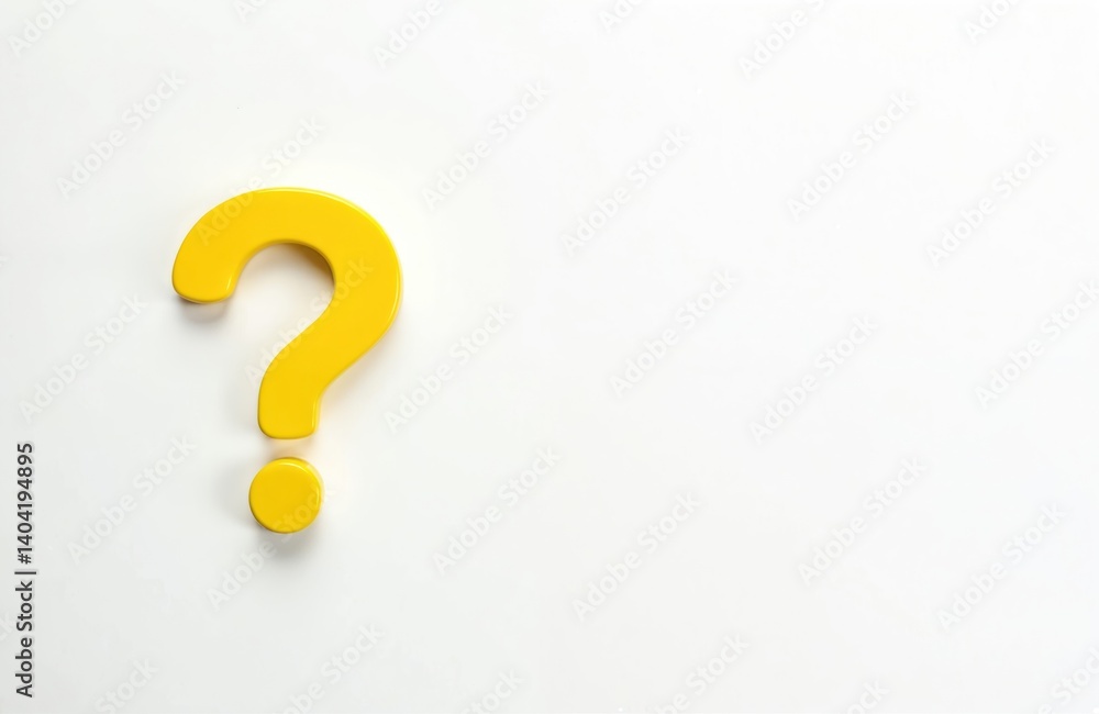 Yellow question mark on white background. Conceptual symbol query. FAQ, help support icon. Isolated. Inquiry, asking, problem, solution, confusion, doubt, learning. Education, business, communication Yellow question mark on white background. Conceptual symbol query. FAQ, help support icon. Isolated. Inquiry, asking, problem, solution, confusion, doubt, learning. Education, business, communication