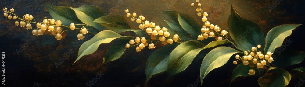 Fototapeta premium Elegant artistic rendering of a branch featuring small yellow flowers and lush green leaves 