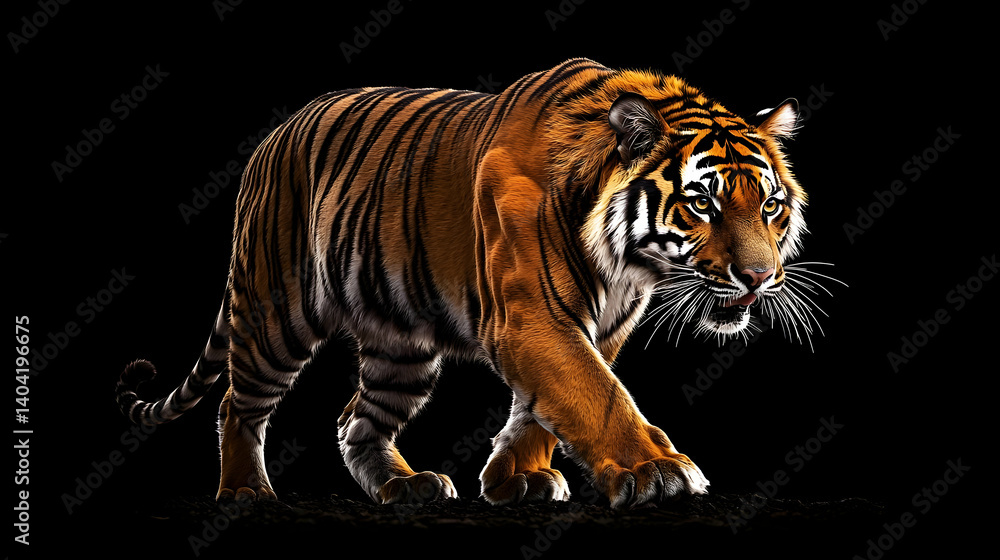 Obraz premium Powerful Tiger Striding In Darkness