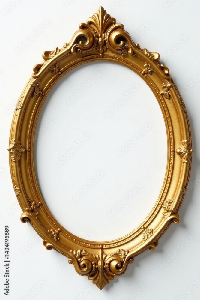 Obraz premium Elegant gold frame, round ornate design, white background, antique frame, circular