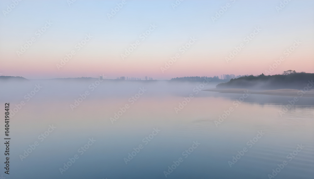 Fototapeta premium body of water surrounded by trees and fog