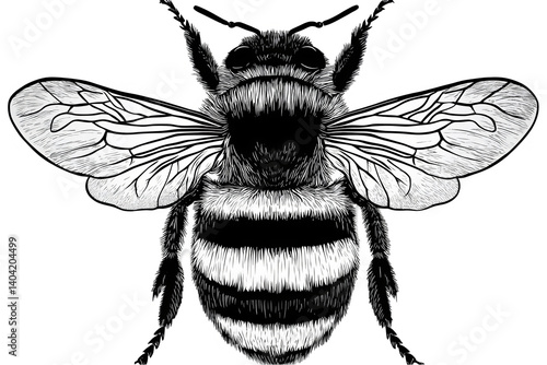 Detailed Bee Illustration With Black And White Color Wings Isolated On Transparent Background