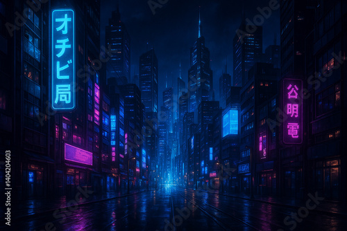 Cyberpunk Neon City Street at Night