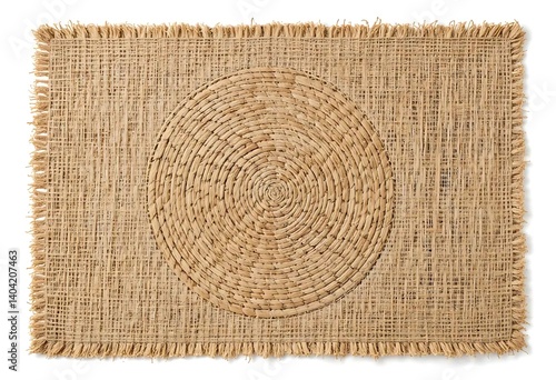 Woven Place Mat with Circular Design and Fringed Edge