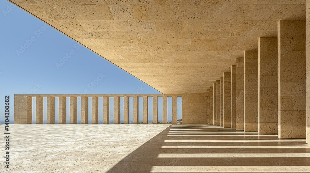 Obraz premium Stone structure open to the sky with beams of light and a minimalist design