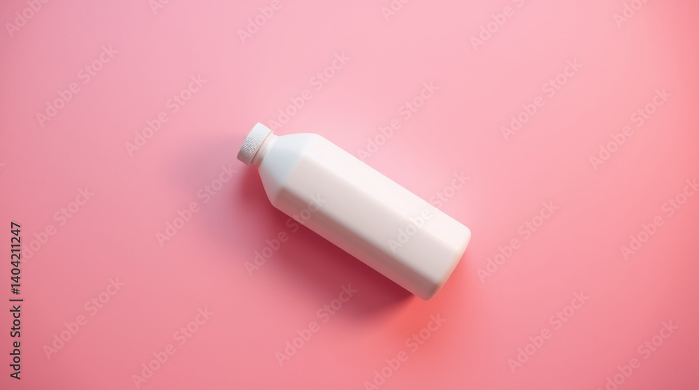 White Plastic Bottle on Pink Background Simple Clean Minimalist Design White Plastic Bottle on Pink Background Simple Clean Minimalist Design