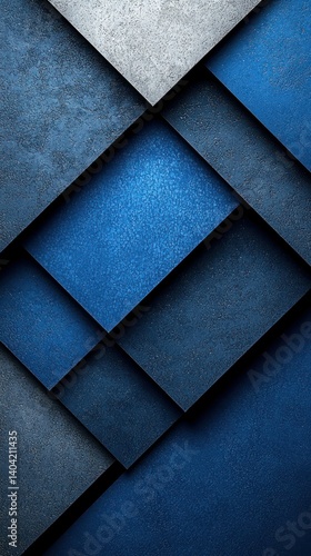 Textured abstract blue, gray geometric forms create a layered, diagonal pattern