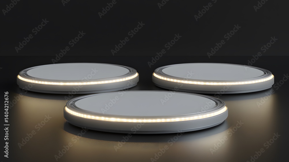 Elegant Illuminated Round Pedestals Display Product Presentation Elegant Illuminated Round Pedestals Display Product Presentation
