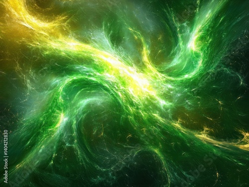 High Energy Glowing Green Plasma Field Abstract in Space