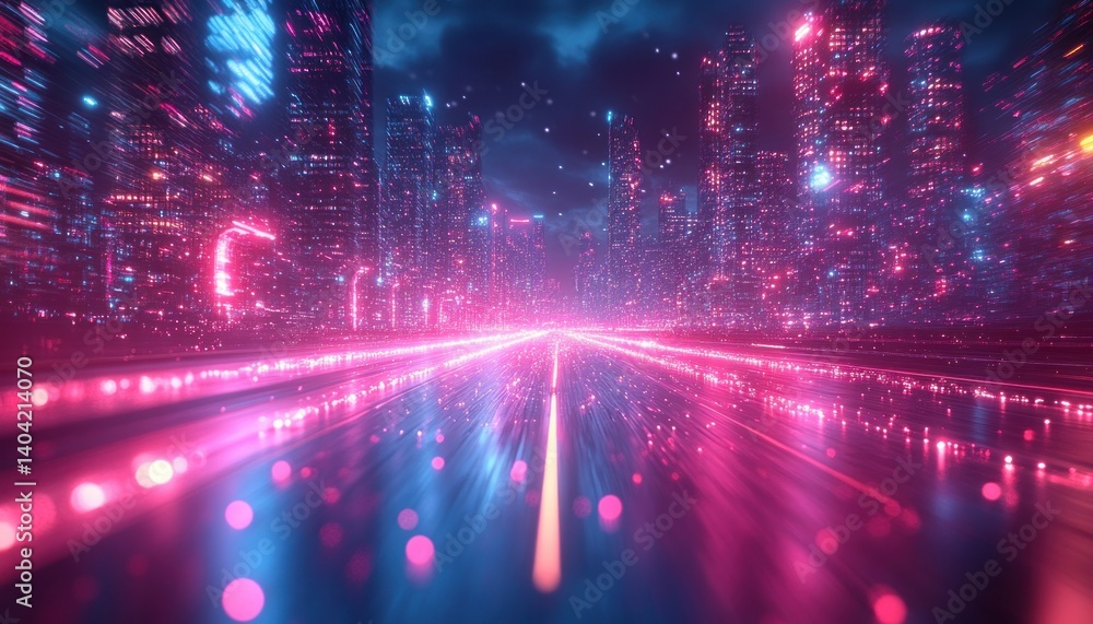 Glowing LED Cables and Fiber Optics in Cyberpunk Environment Glowing LED Cables and Fiber Optics in Cyberpunk Environment