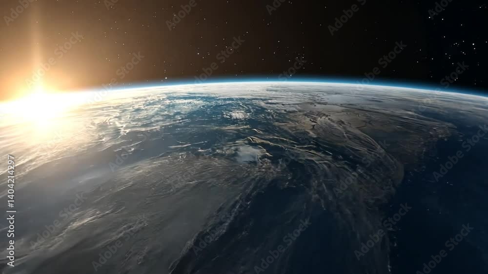 Earth from space, vibrant light illuminating a beautiful planet view. Clouds swirl, oceans visible Earth from space, vibrant light illuminating a beautiful planet view. Clouds swirl, oceans visible