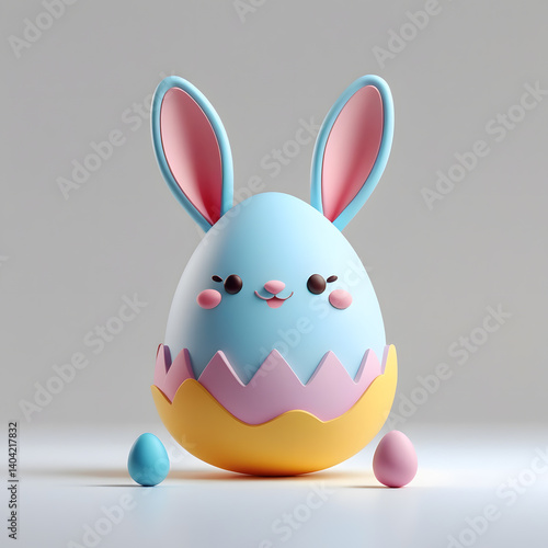 Blue easter bunny with eggs