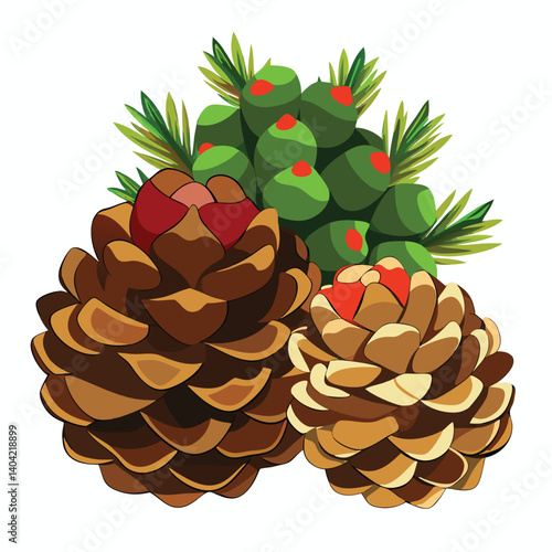 Christmas pine cones isolated on white background