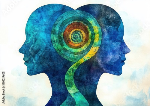 Human Mind Communication Hypnosis Design Abstract Watercolor Illustration