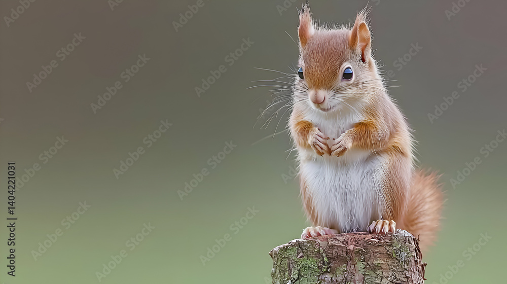 Red Squirrel Sitting on a Wooden Post