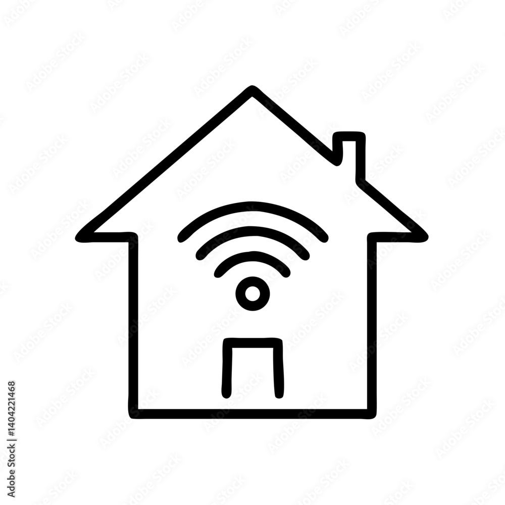 Smart home icon - stylized house with Wi-Fi waves, symbol of connected technologies. Smart home icon - stylized house with Wi-Fi waves, symbol of connected technologies.
