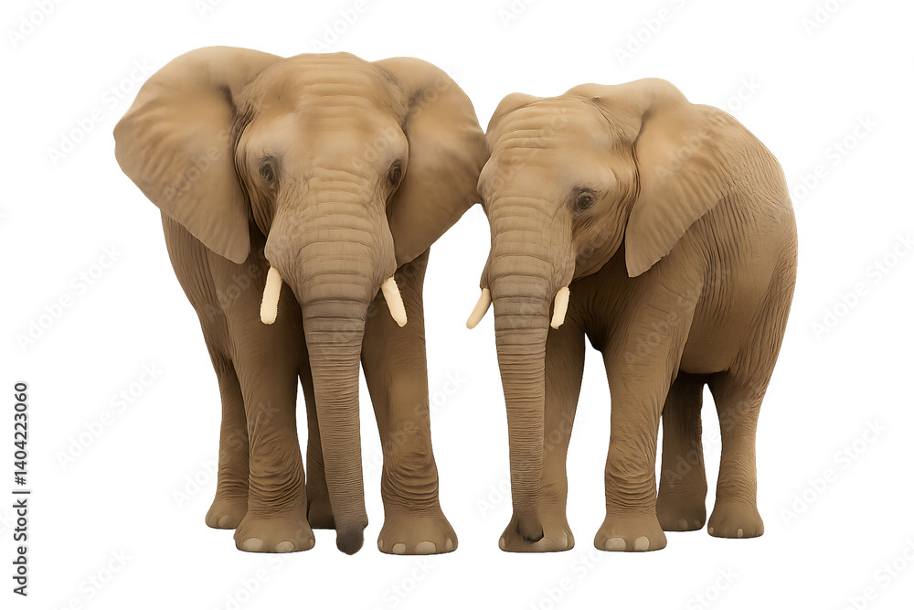 Fototapeta premium Two elephants standing together, transparent background