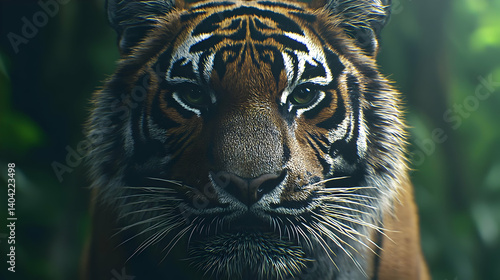 Obraz na płótnie Close Up Portrait Of A Tiger In Tropical Forest w salonie