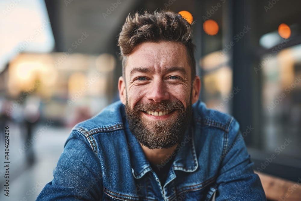 Portrait of a handsome bearded hipster man in a denim jacket. Portrait of a handsome bearded hipster man in a denim jacket.