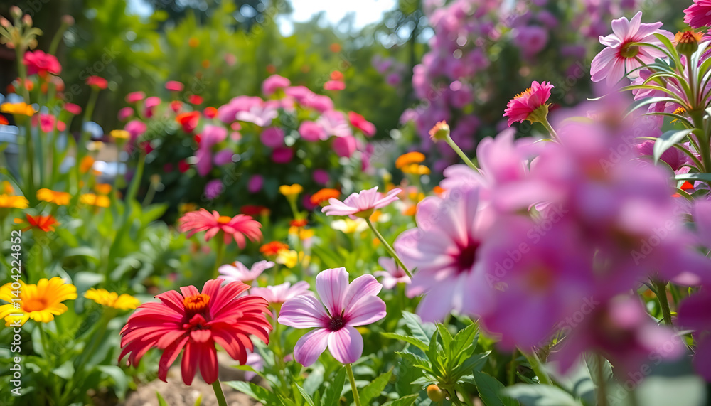 field full of colorful flowers with a sky background field full of colorful flowers with a sky background