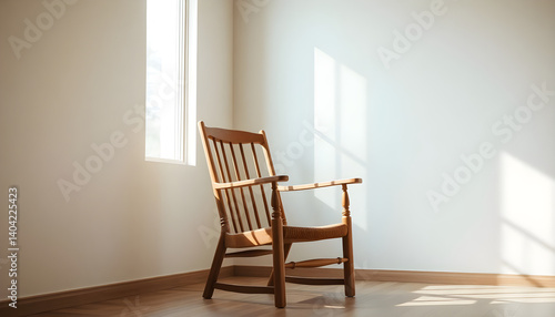 wooden rocking chair in a white room