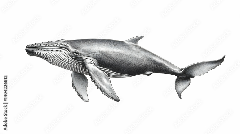 Detailed Pencil Sketch Of Humpback Whale