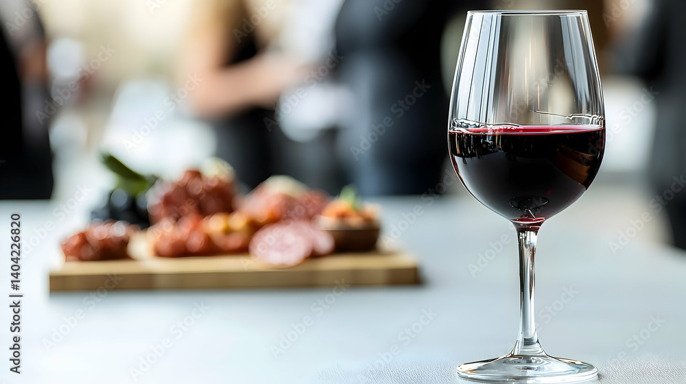 Red Wine In Glass With Charcuterie Board Appetizers During Social Gathering