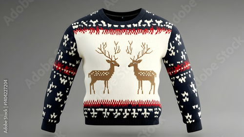 Obraz na płótnie Digital Rendering Of A Festive Knitted Sweater With Reindeer Pattern w salonie