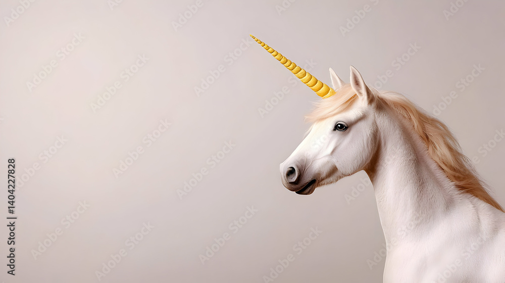 White Unicorn Portrait With Golden Horn