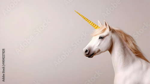 White Unicorn Portrait With Golden Horn