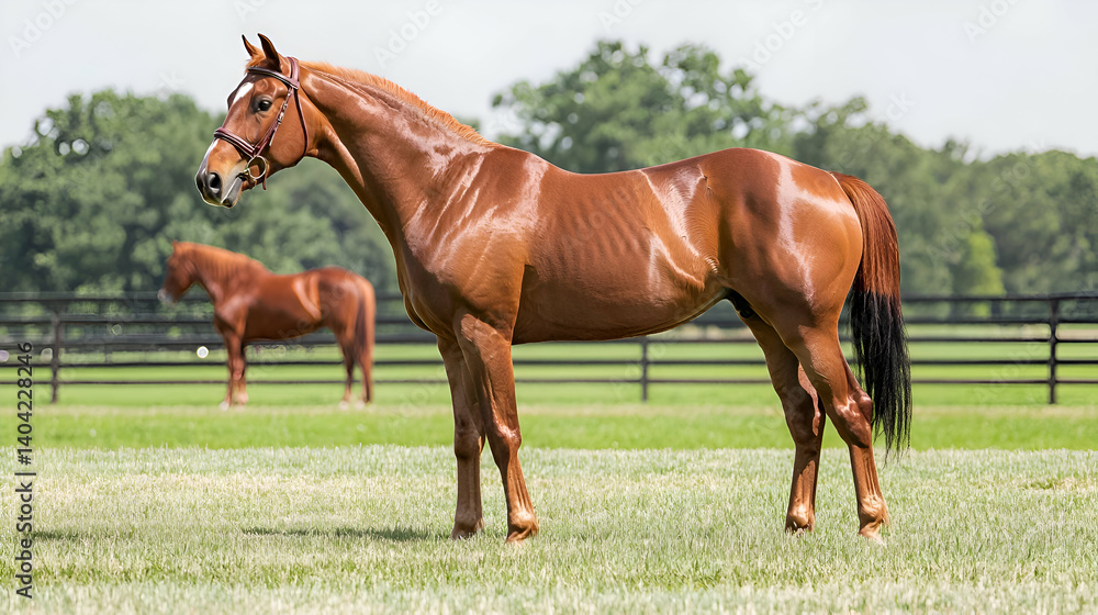 Chestnut Horse in a Green Pasture