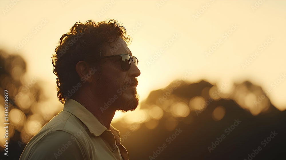 Profile of a Bearded Man at Sunset