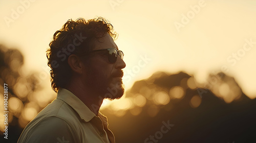 Obraz na płótnie Profile of a Bearded Man at Sunset w salonie