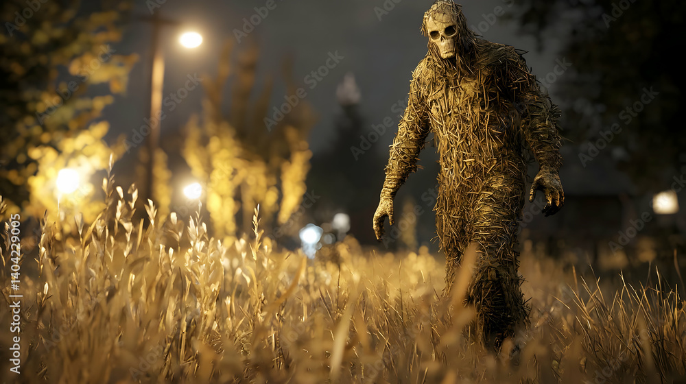 Walking Zombie Figure In Golden Hour Night Scene
