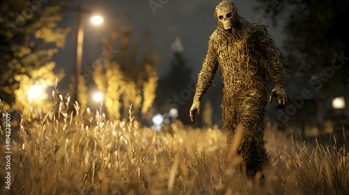 Obraz na płótnie Walking Zombie Figure In Golden Hour Night Scene w salonie