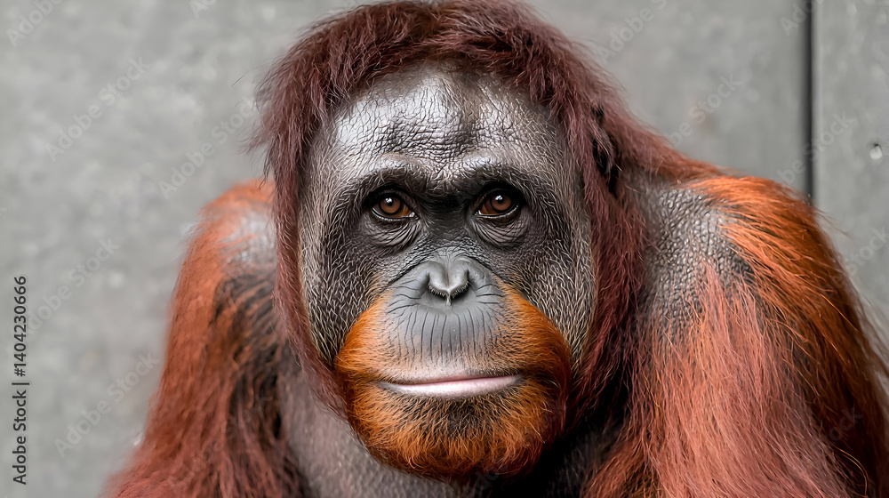 Closeup Portrait of a Red Orangutan