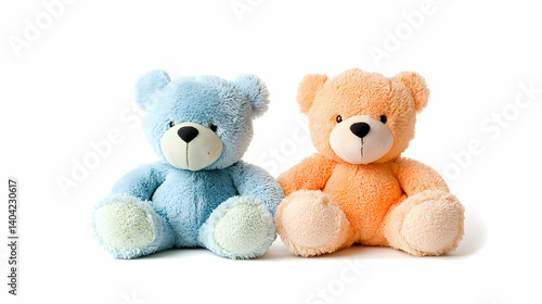 Obraz na płótnie Two Pastel Teddy Bears Sitting On White Background w salonie