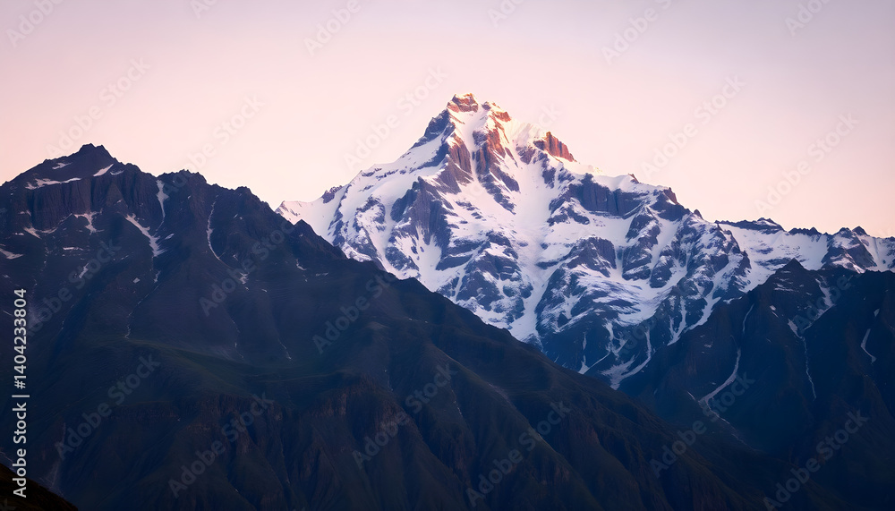 snow covered mountain with a pink sky in the background snow covered mountain with a pink sky in the background