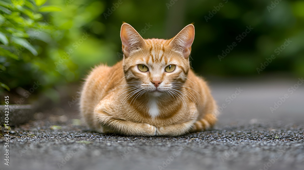 Orange Cat Sitting on Asphalt Road