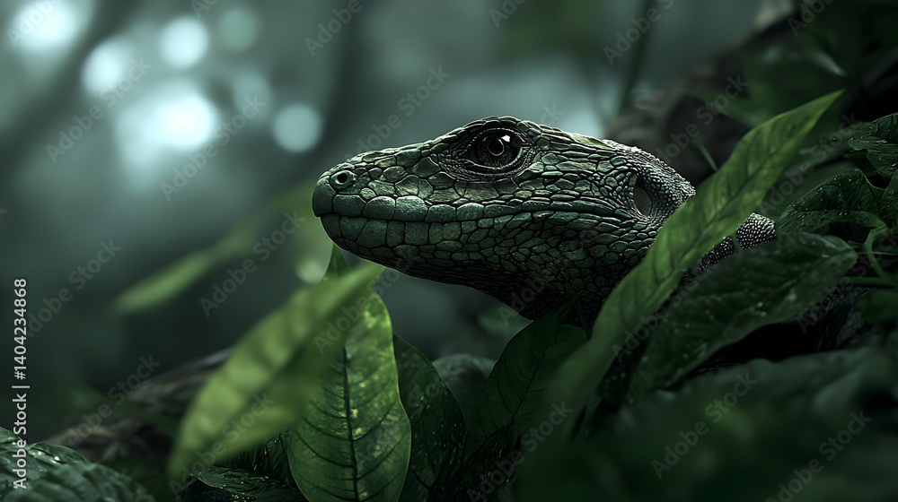 Closeup Lizard In Lush Green Foliage