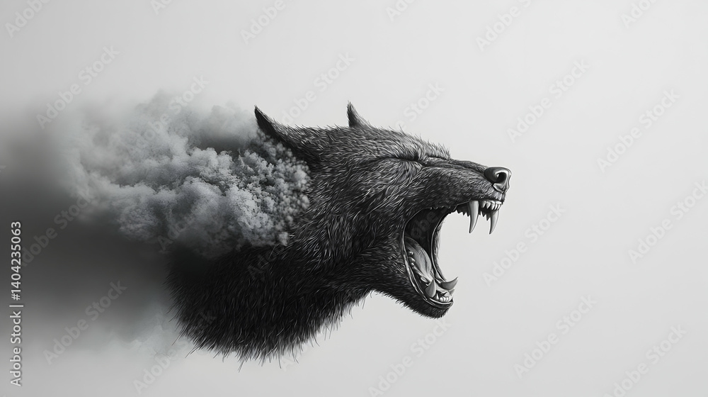 Abstract Black And White Wolf Head Design