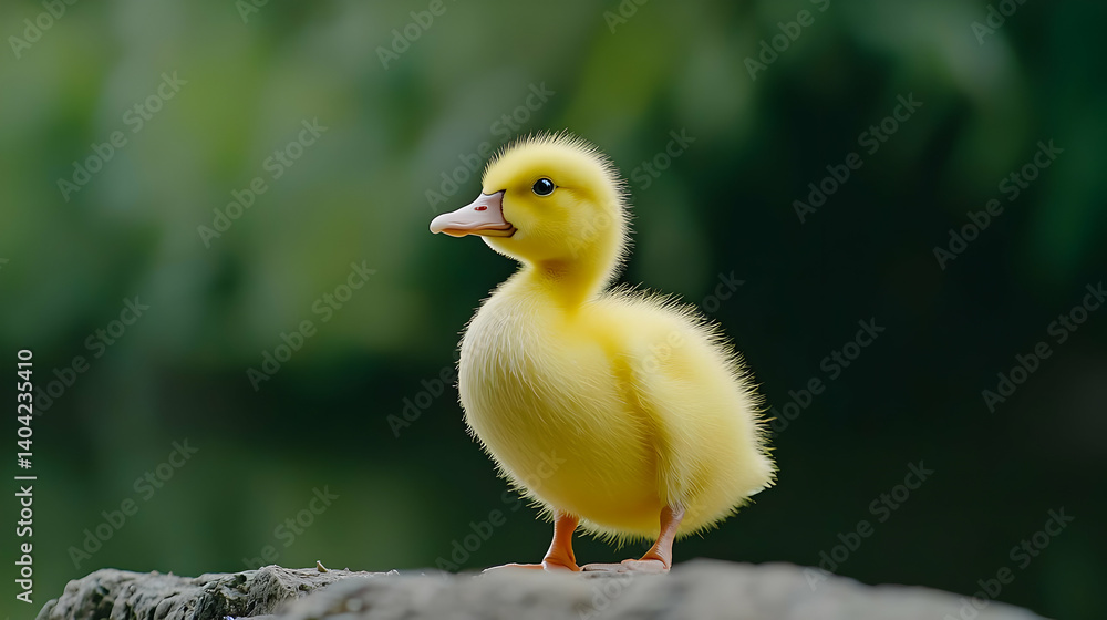 Fluffy Yellow Duckling On Rock