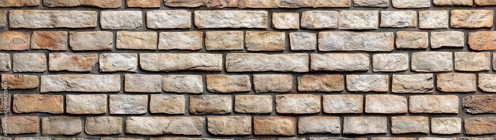 Obraz premium Textured Beige Brick Wall Interior Panorama with Rough Whitewashed Finish and Urban Vintage Style