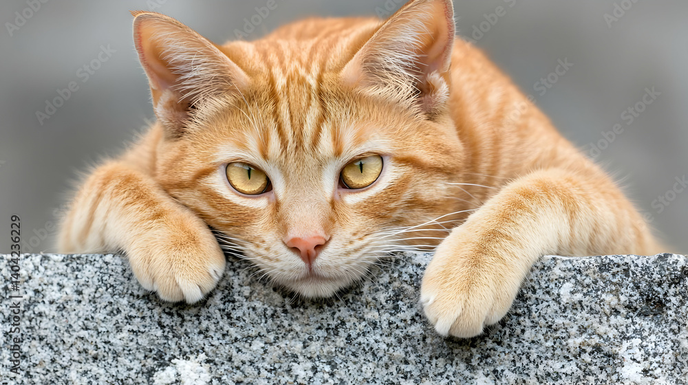 Orange Tabby Cat Resting On Gray Stone