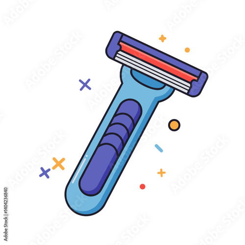 Modern Razor Illustration. Sleek grooming tool with vibrant decorative elements, isolated on transparent background. Barber shop equipment, men's care product, shaving accessory, salon branding