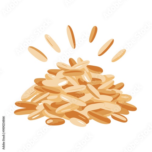 Rice Pile Illustration. Loose grains with floating particles isolated on transparent background. Asian cuisine ingredient, food texture, cooking staple, grain harvest, minimalist food graphic