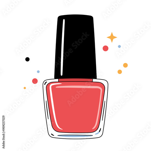 Stylish Nail Polish Bottle. Fashionable lacquer container with vibrant details isolated on transparent background. Beauty product, manicure essential, salon display, cosmetic collection, trendy design