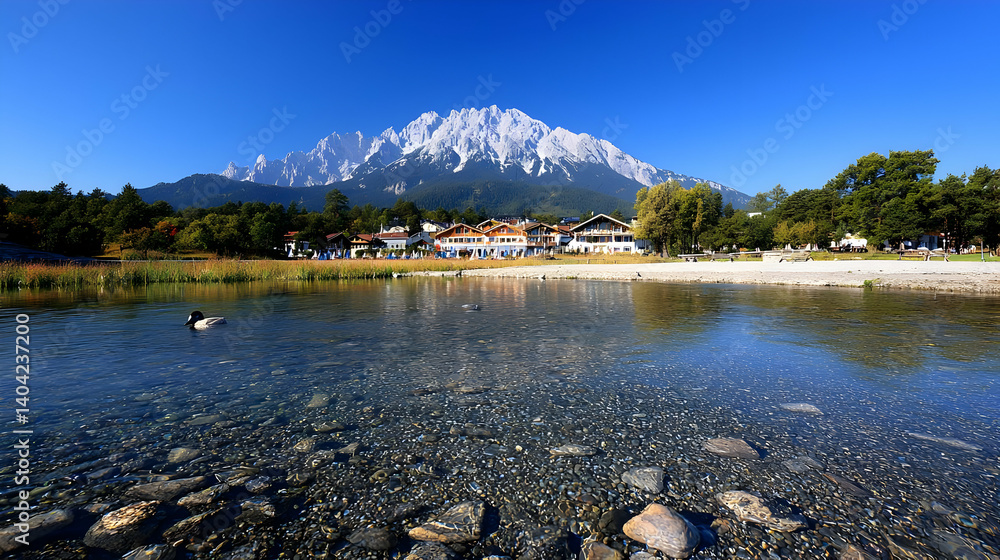 Crystal Clear Lake Reflecting Snowy Mountain Peak